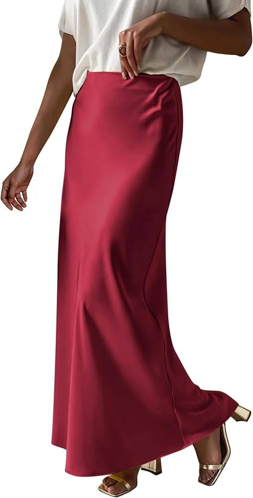 Prinbara Women's Satin Maxi Skirts Dressy Casual Zipped High Waisted Flowy Silk 2025 Fall Elegant... | Amazon (US)