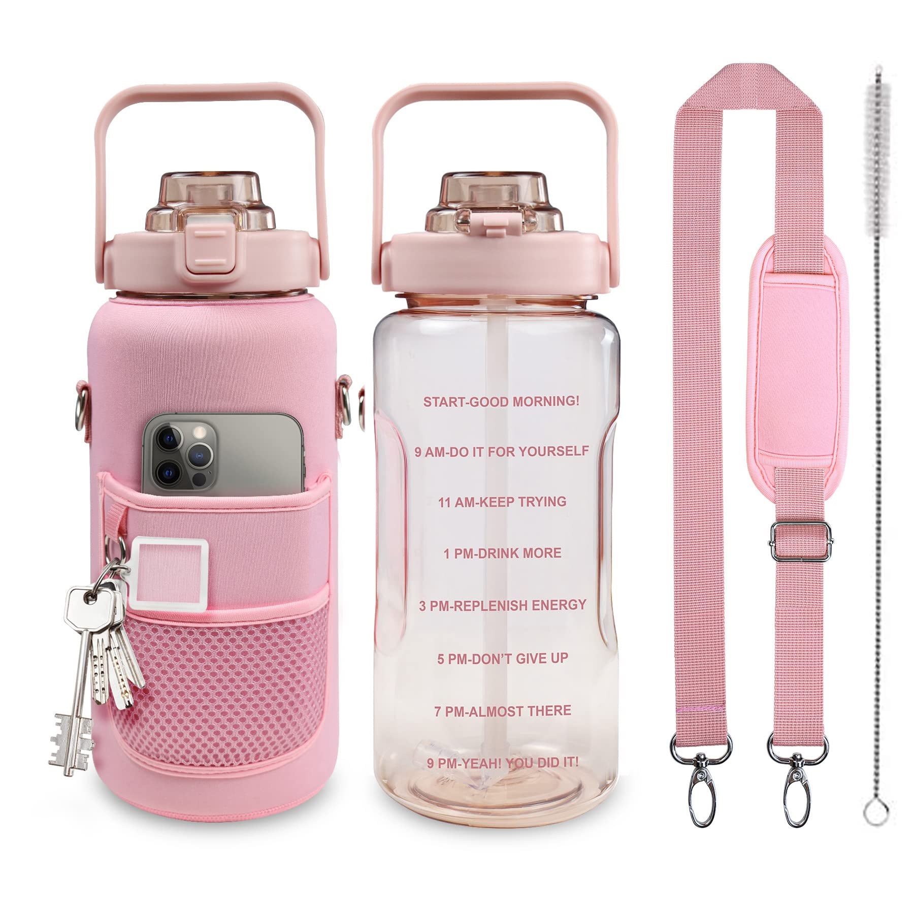 Half Gallon Water Bottle with Sleeve, 64OZ Motivational Water Bottle with Straw & Time Marker, BP... | Amazon (US)