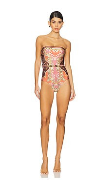 Zimmermann Wylie Belted Bandeau One Piece in Rust Multi from Revolve.com | Revolve Clothing (Global)