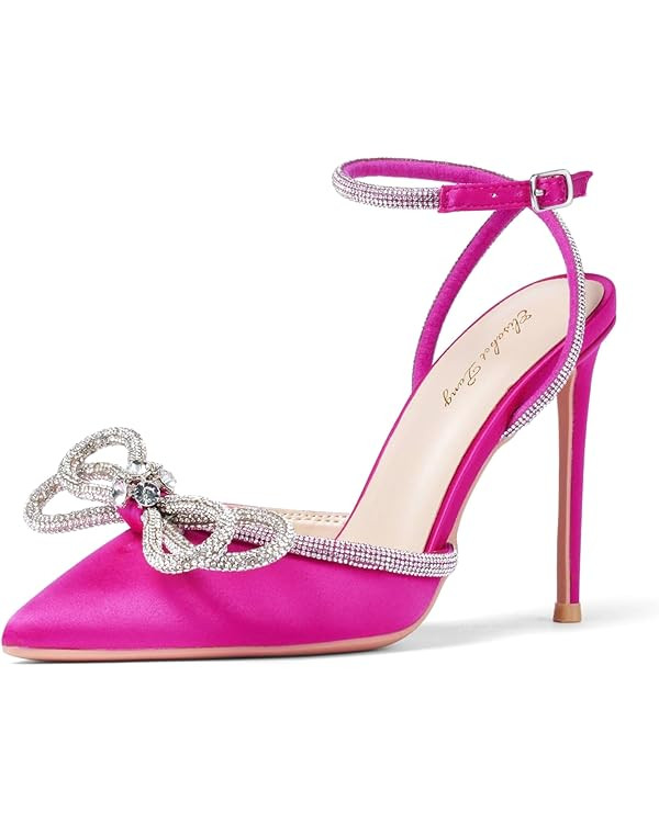 Elisabet Tang Women's High Heel Pumps,Satin Rhinestone Bowknot Lace Up Sandals Pointed Toe Ankle ... | Amazon (US)