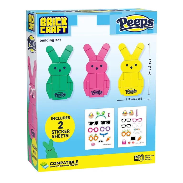 Brickcraft PEEPS Green, Pink and Yellow Bunny Building Kit (63-Piece Set), Easter Candy Brick Toy... | Walmart (US)