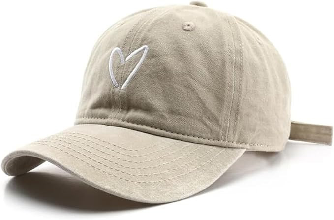 Distressed Baseball Cap for Women Vintage Washed Cotton Heart Embroidered Adjustable Dad Hat | Amazon (US)