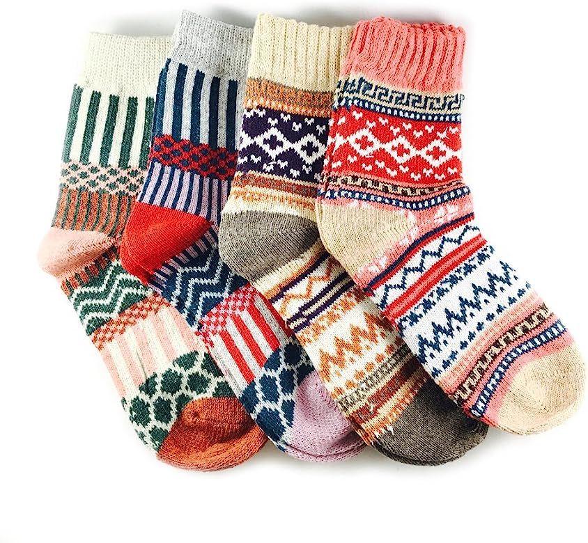 JOYCA & Co. 3-5 Pairs Womens Multicolor Fashion Warm Wool Cotton Thick Winter Crew Socks | Amazon (US)