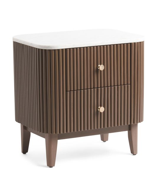 2 Drawer Marble Top Fluted Side Table | TJ Maxx