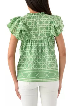 Crown & Ivy™ Women's Short Flutter Sleeve Printed Top | Belk