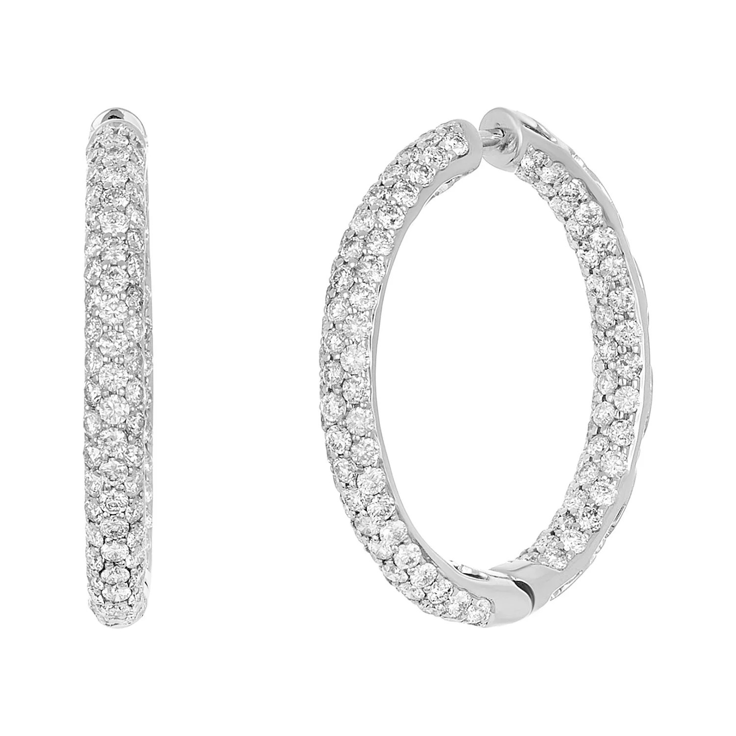 3.00 CT. T. W. Pavé Diamond Hoop Earrings in 14K White Gold | Sam's Club