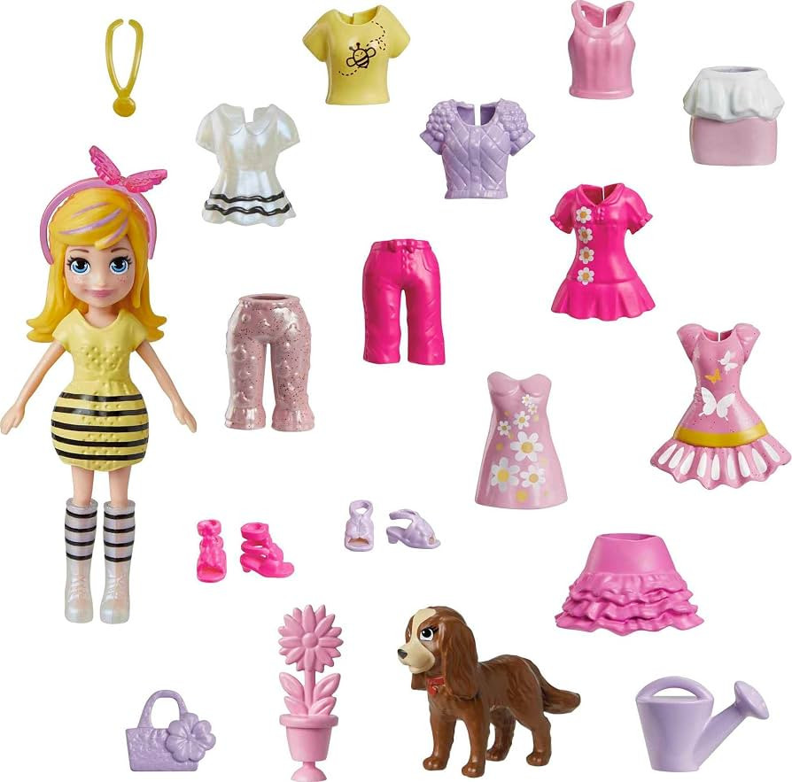 Polly Pocket Travel Toy with 3-inch Doll & 18 Accessories, Puppy & Flower-Themed Fashion Pack | Amazon (US)