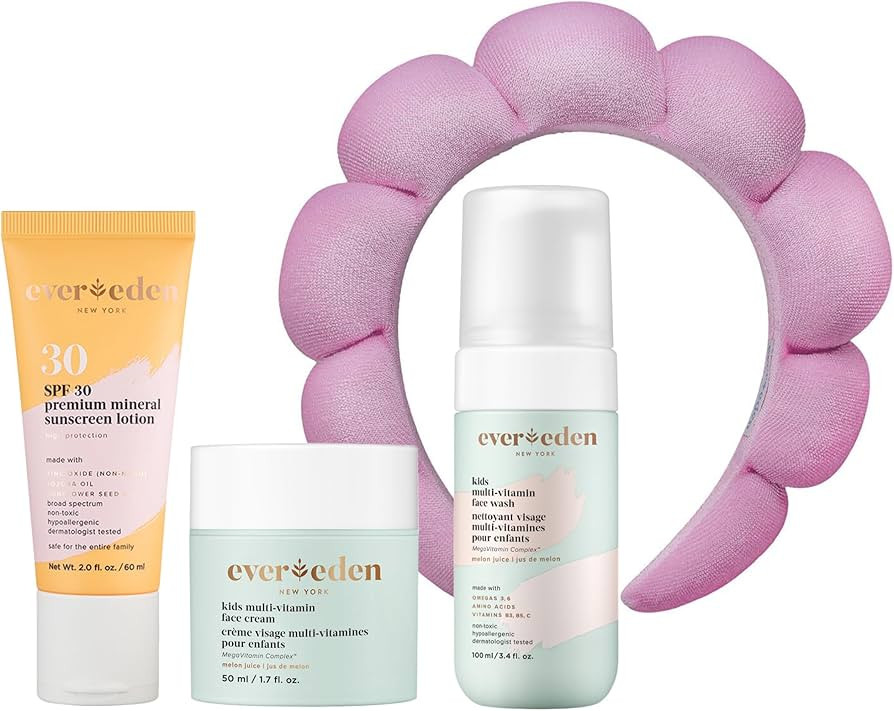 Evereden Kids Skincare Bundle: 1-2-3 Routine with Multi-Vitamin Face Wash, Cream, SPF 30 & Spa He... | Amazon (US)
