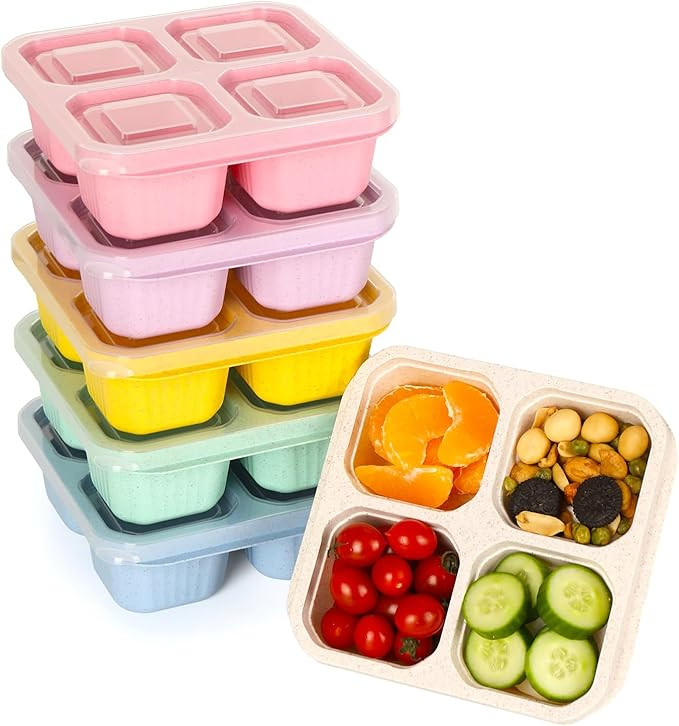 6 Pack Bento Box, 4 Compartment Lunchable Snack Containers with Lids for Meal Prep, School, Trave... | Amazon (US)