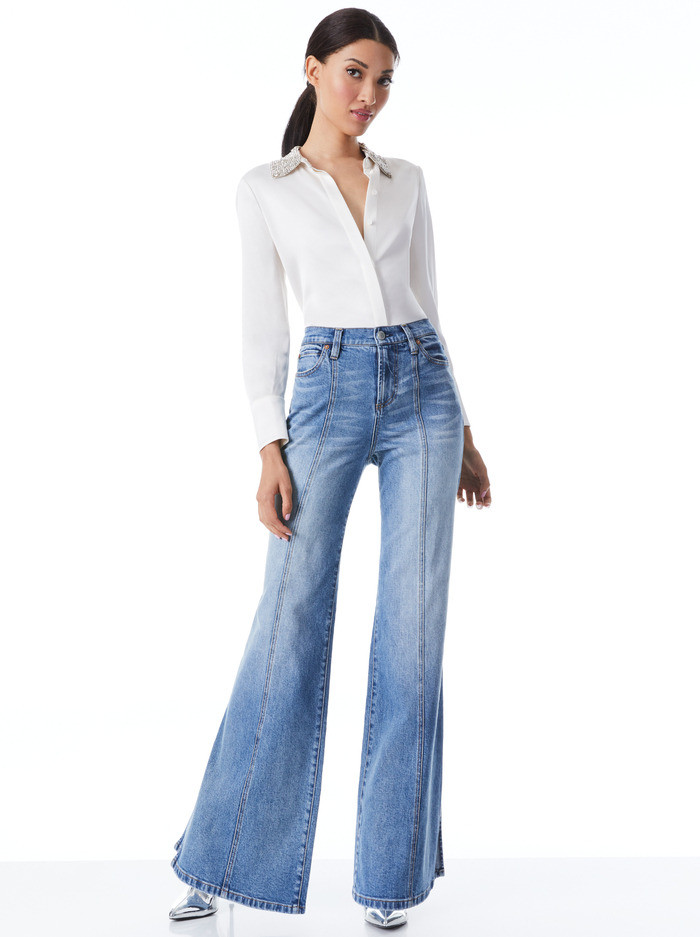 TIMOTHY LOW RISE JEAN WITH SLIT | Alice + Olivia