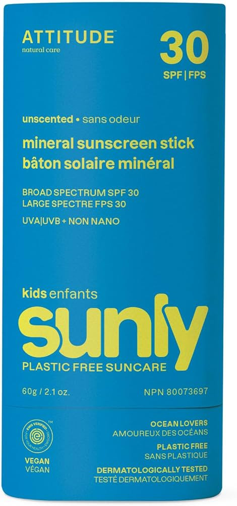 ATTITUDE Mineral Sunscreen Stick for Kids, SPF 30, EWG Verified, Plastic-Free, Broad Spectrum UVA... | Amazon (US)