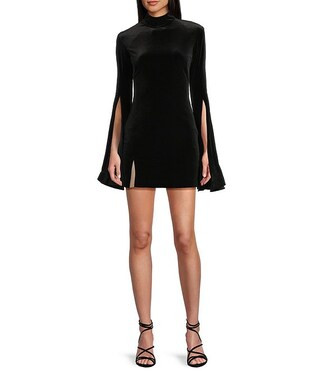 Blondie Nites Velvet High Neck Bell Sleeve Front Slit Dress | Dillard's | Dillard's