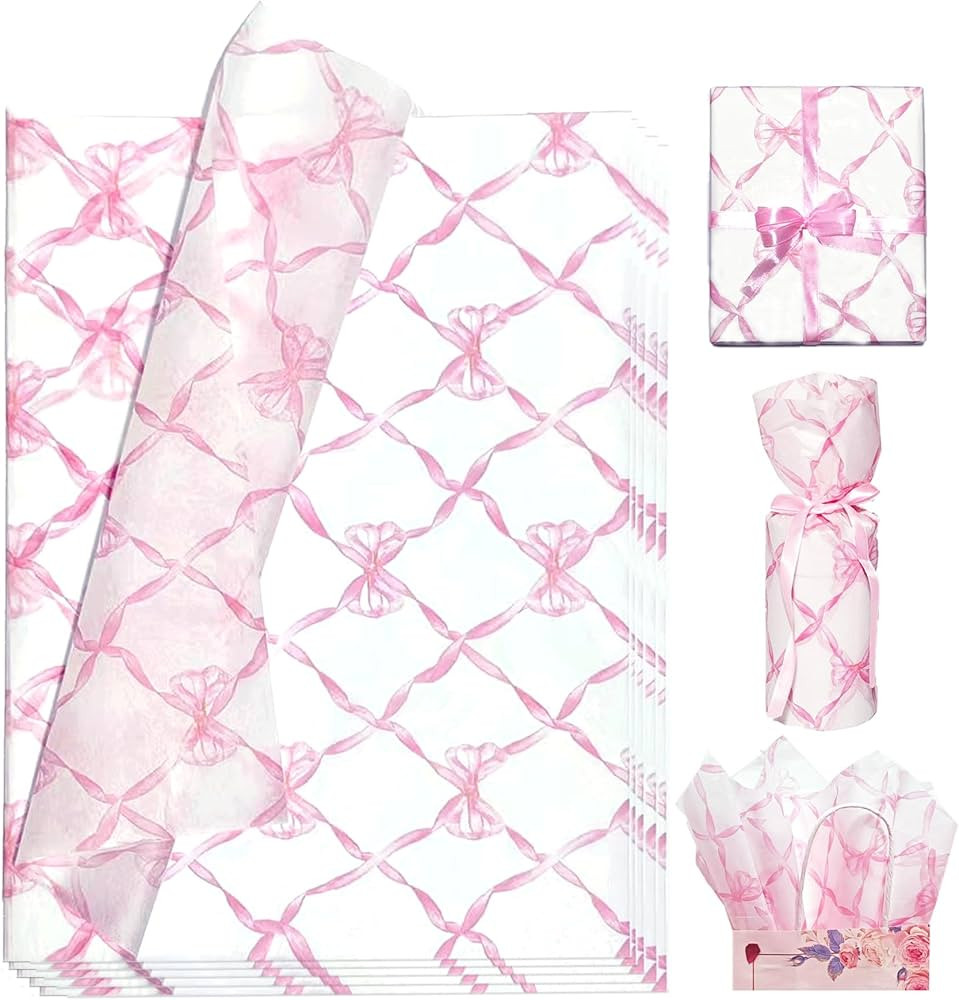 LIAPAWPAW Pink Bow Tissue Paper, Cute Girly Gift Wrapping Tissue Paper For Gift Bags Packaging, M... | Amazon (US)