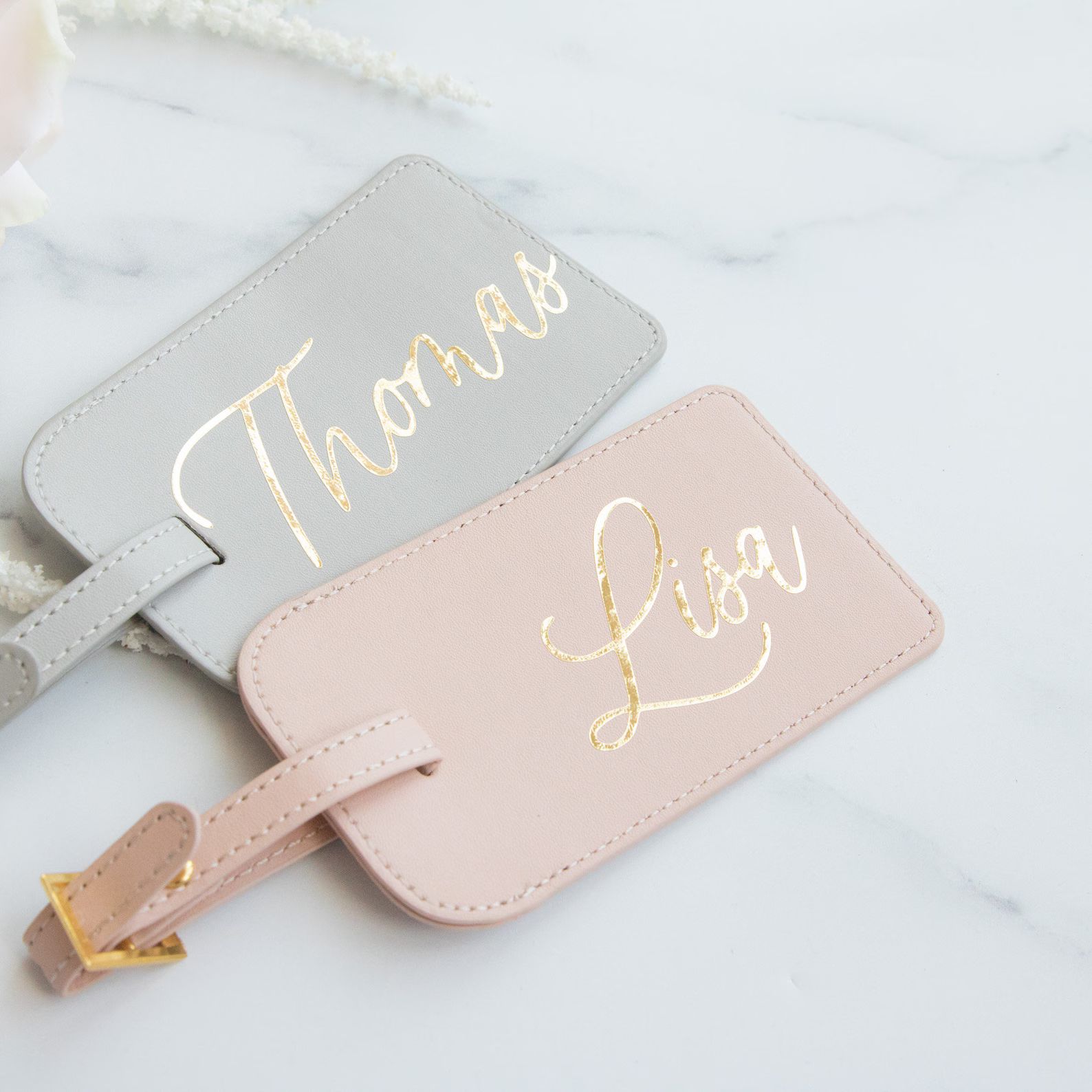 Blush Personalized Luggage Tag - Faux Leather, Gold Foil Monogram, Mrs Personalized Gift, Luggage... | Etsy (US)