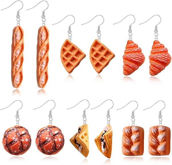DAMLENG 6 Pairs Handmade Simulation food Croissant French Bread Toast Dangle Drop Earrings Cute U... | Amazon (US)