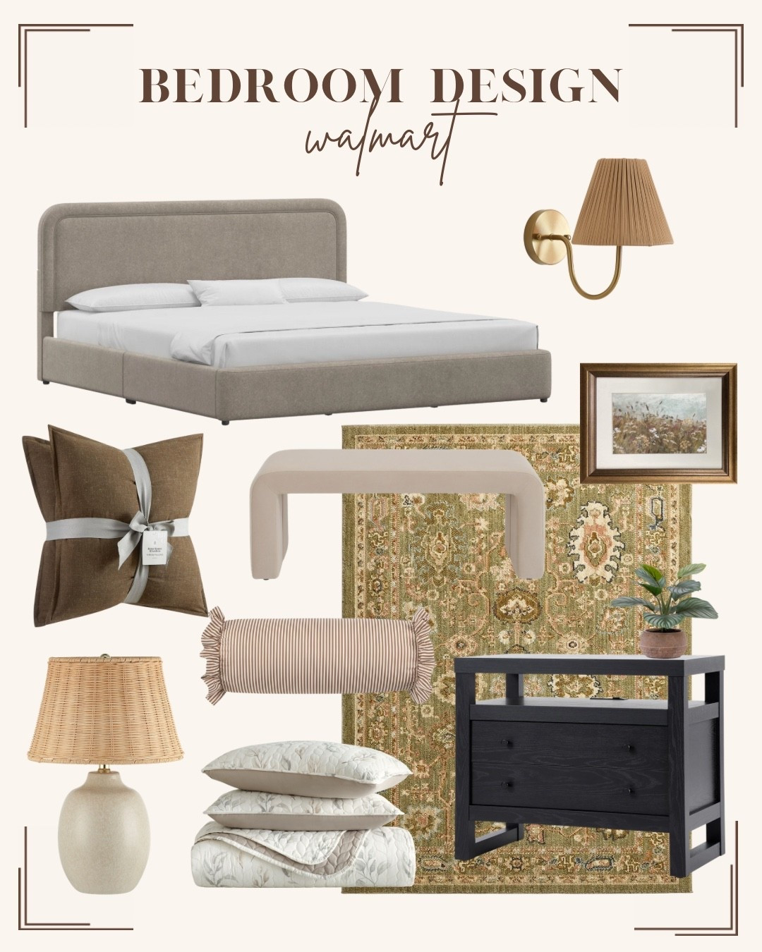 Moody bedroom design from Walmart // bedroom furniture // oversized nightstands// upholstered bed // Walmart bedding 

#LTKHome