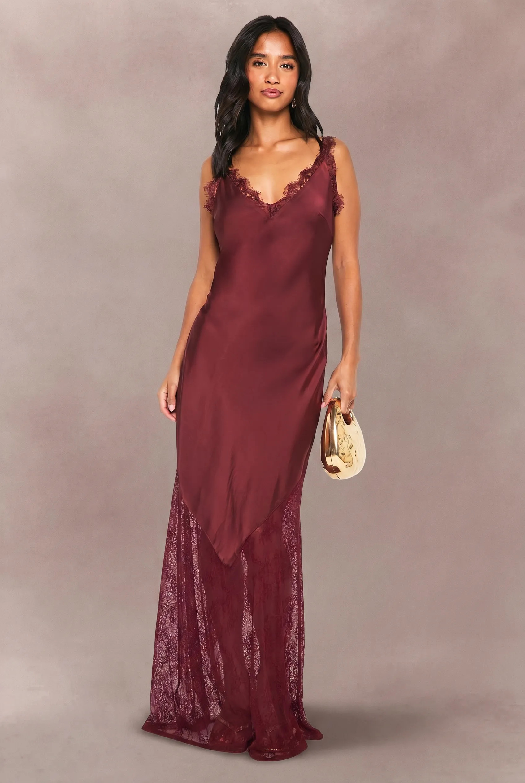 Burgundy Petite Lace Hem Slip Dress | Boohoo | Boohoo.com (UK & IE)