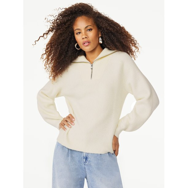 Scoop Women's Half Zip Sweater with Long Sleeves, Sizes XS-XXL | Walmart (US)
