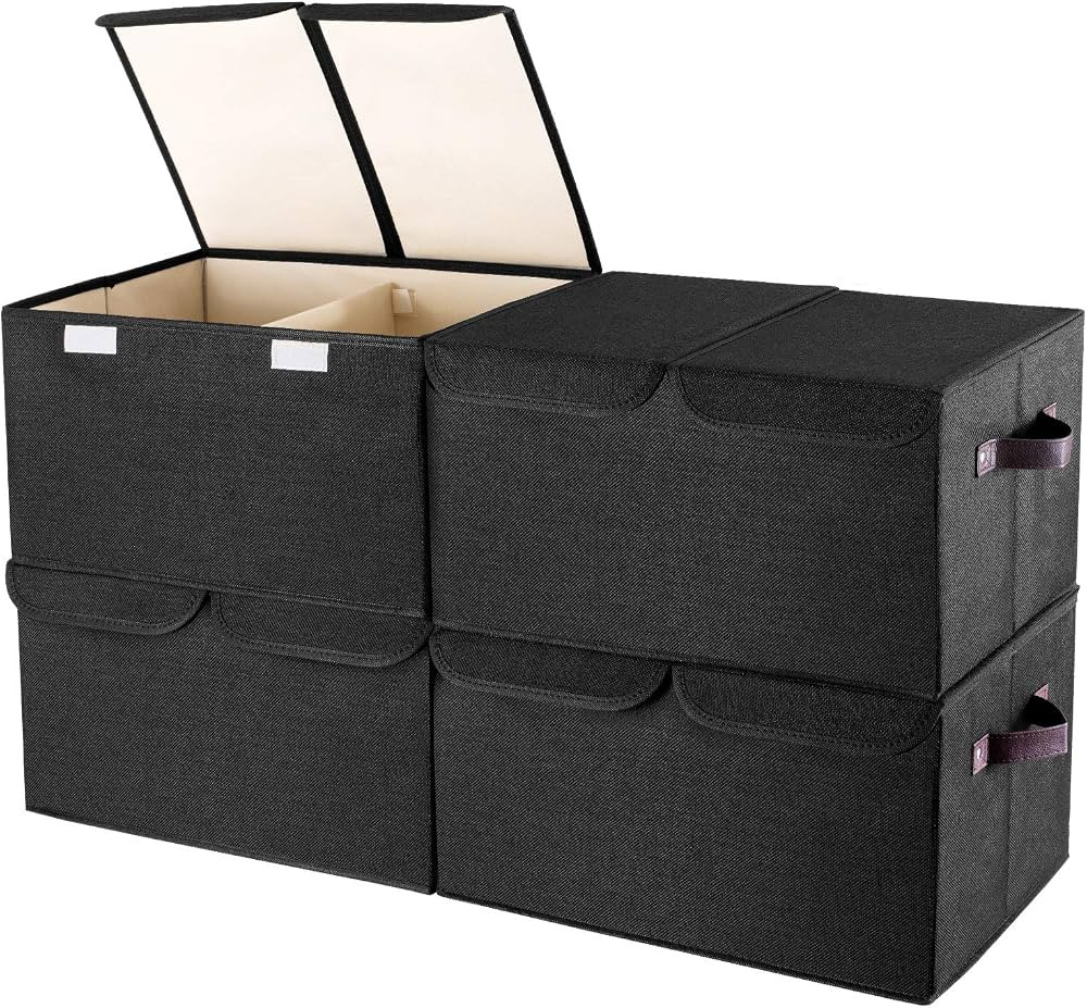 Larger Storage Cubes [4-Pack] Senbowe Linen Fabric Foldable Collapsible Storage Cube Bin Organize... | Amazon (US)