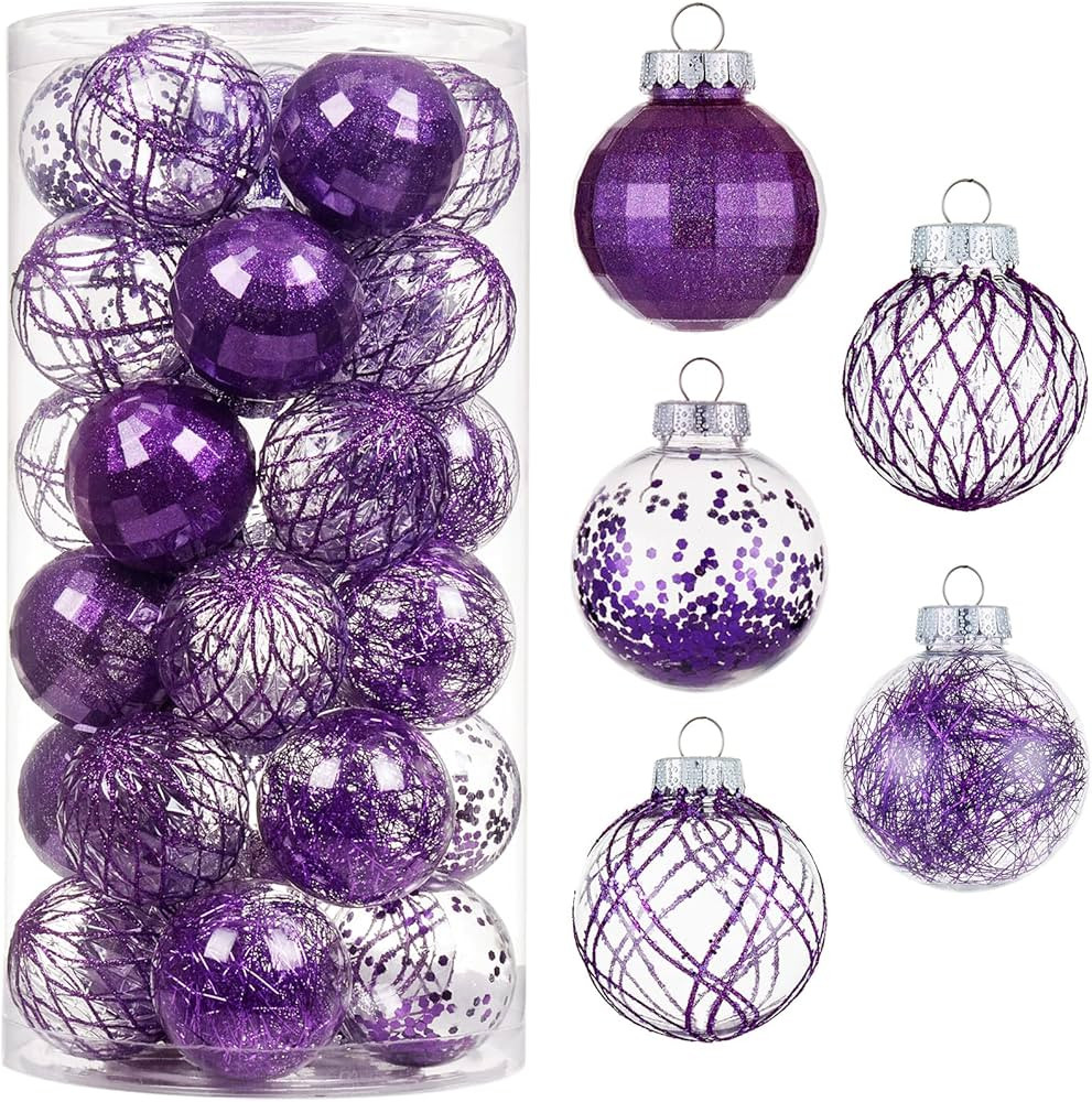 30ct Christmas Ball Ornaments-60mm/2.36" Shatterproof Clear Plastic Xmas Balls Baubles Set with S... | Amazon (US)