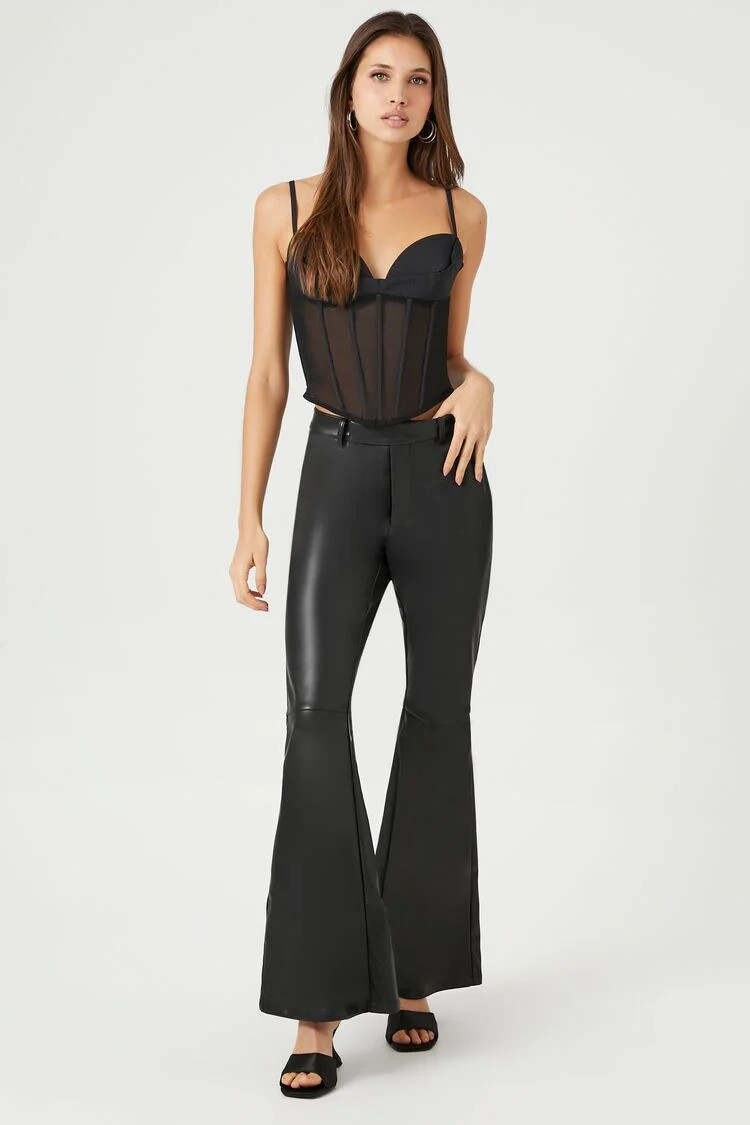 Women's Faux Leather Flare-Leg Pants in Black Medium | Forever 21