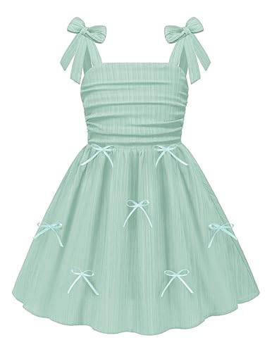 Arshiner Girls Summer Spring Dresses Sage Green Boho Wedding Fancy Sleeveless Midi Dress for 8-9 Years | Amazon (US)