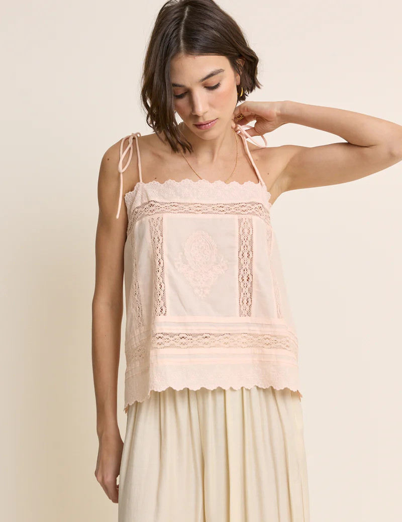 Peach Broderie Anglaise Tie Back Cami | Nobody's Child