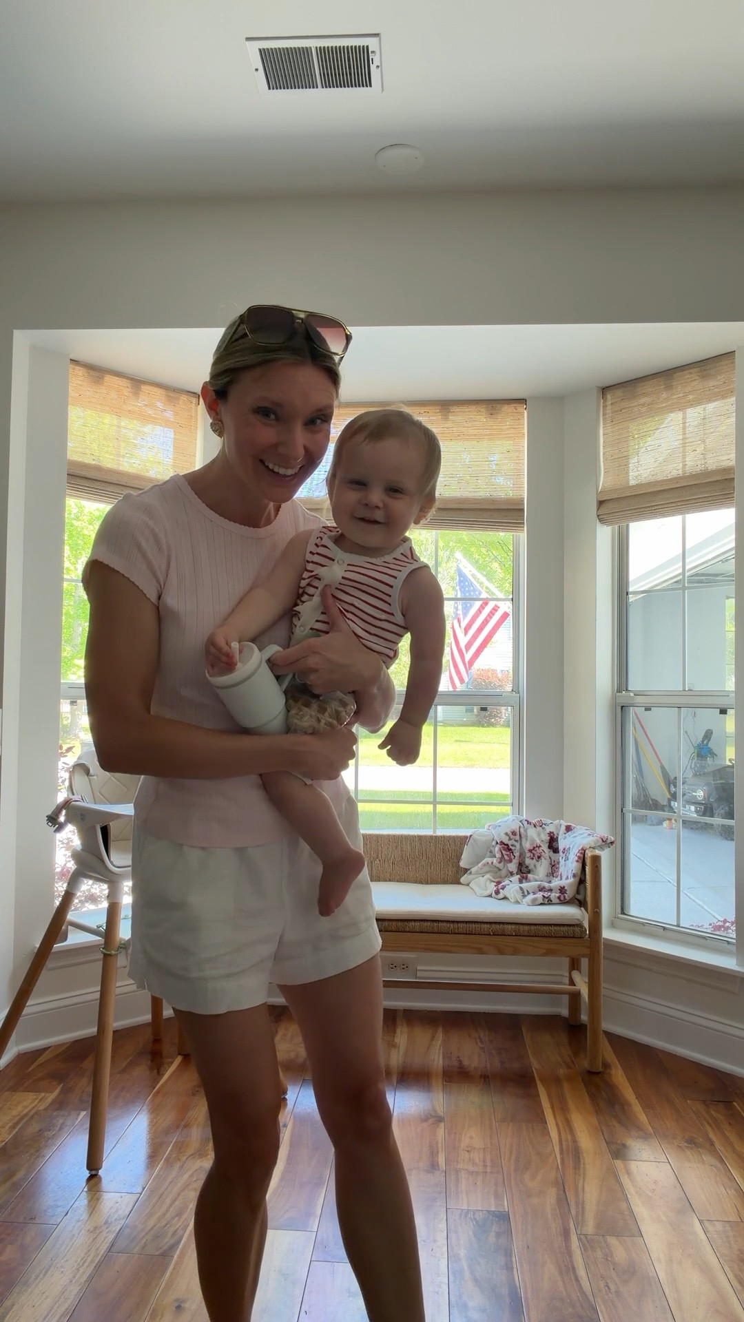 Casual outfit of the day with my favorite closet staples - I own this $12 pointelle tshirt in three colors now and my white linen shorts are currently on sale for under $25 and come in tons on colors! 

#LTKdayinmylife #LTKmomlife #LTKootd