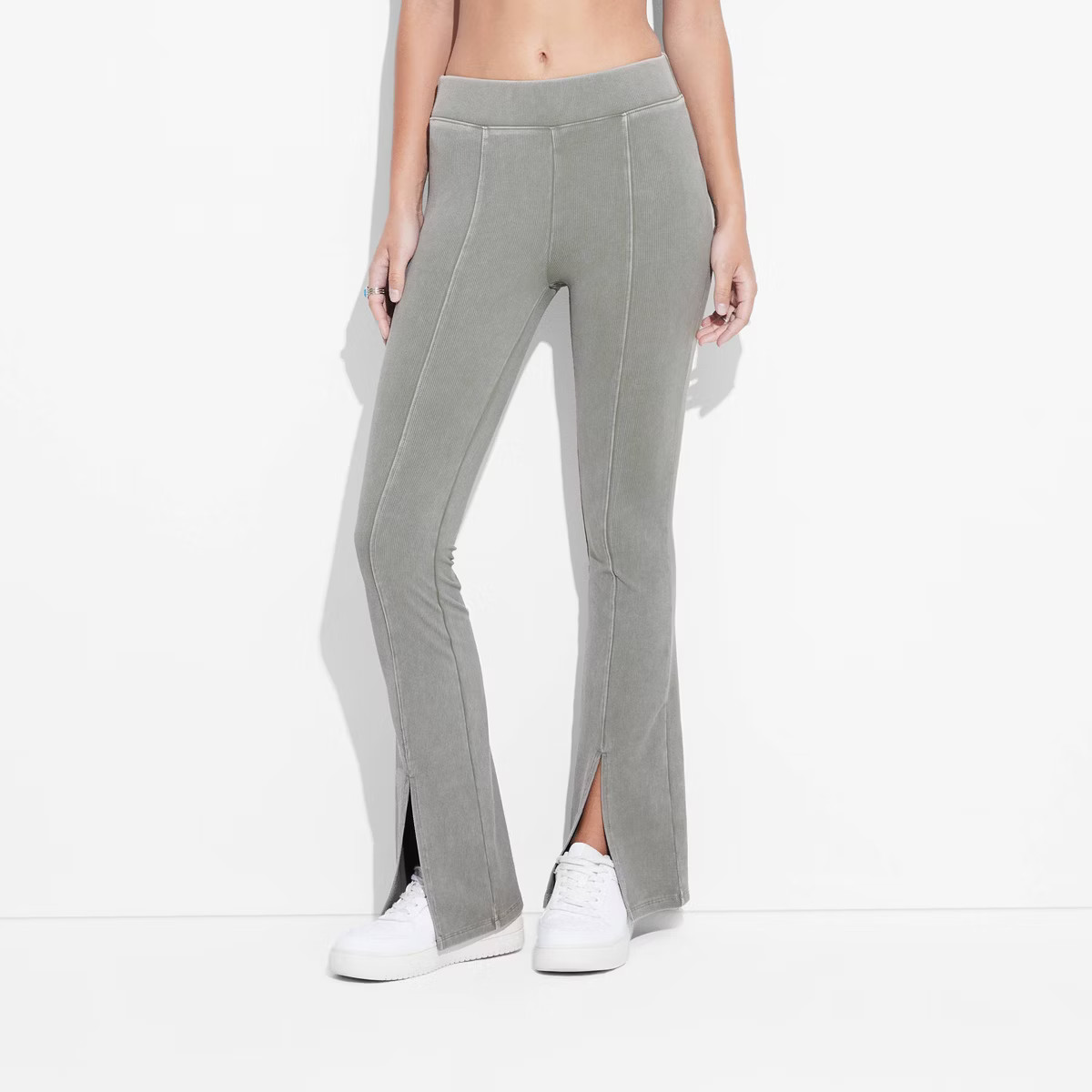 Women's High-Waisted Ribbed Flare Leggings - Wild Fable™ Light Gray M | Target