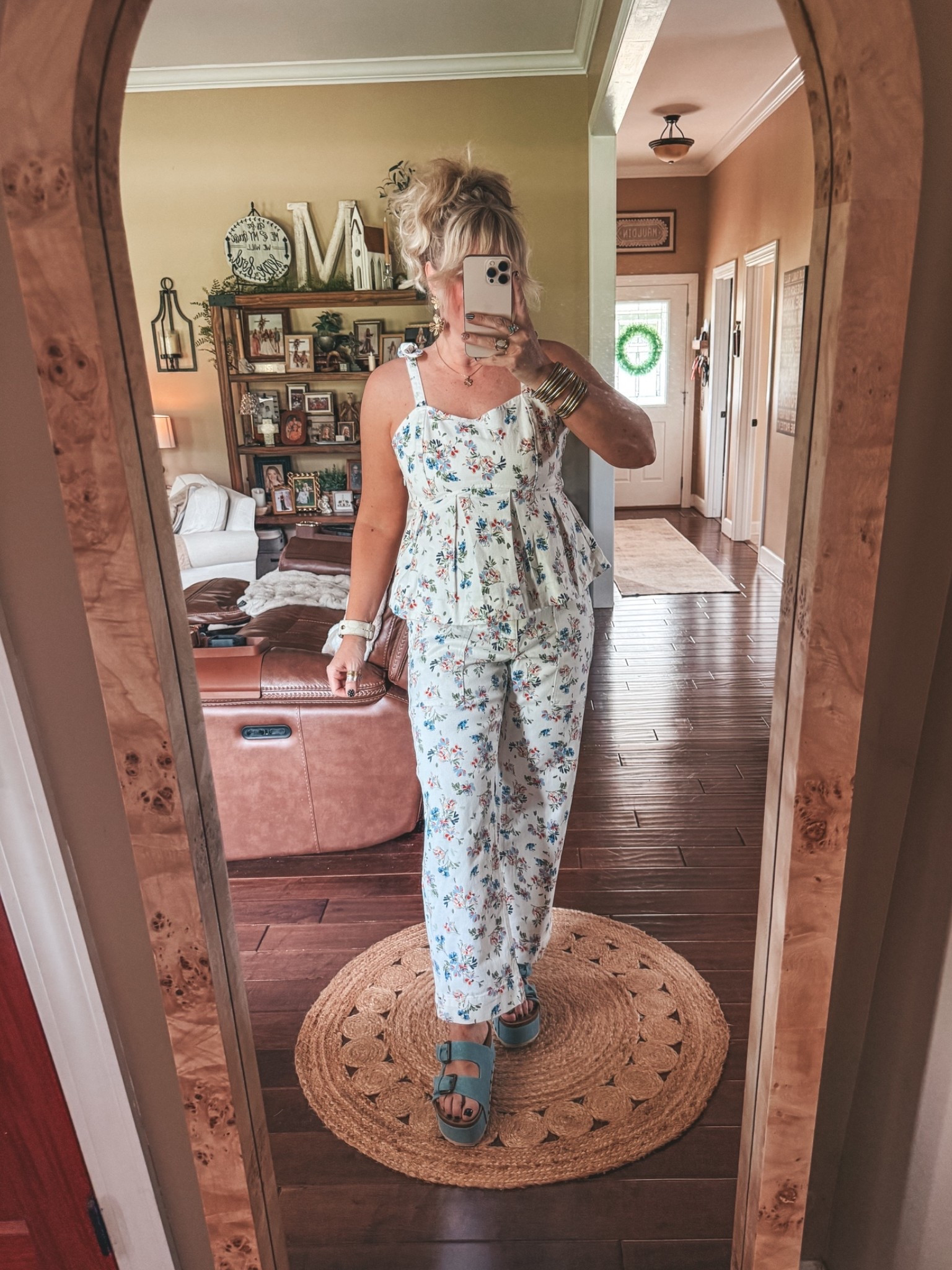 Love this adorable floral denim set! I’m wearing a medium in both. Top has a side zipper and adjustable straps. Jeans  have an elastic back and button w/ with zipper.

#LTKOver40