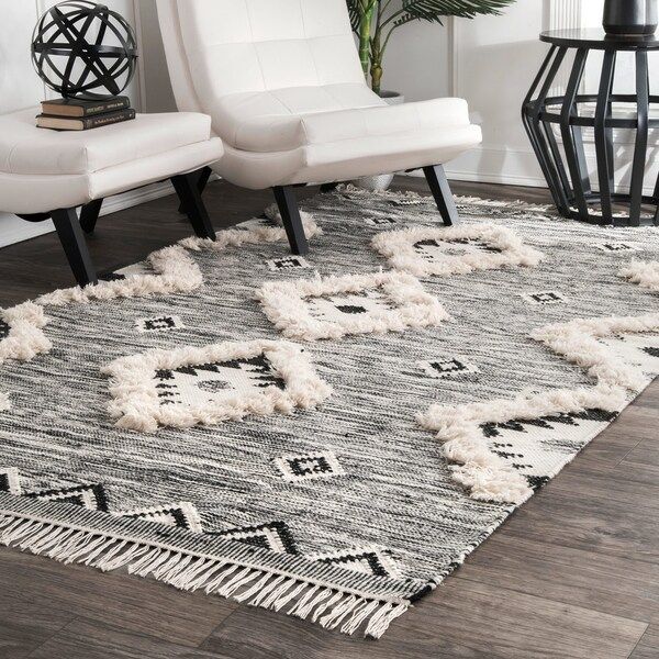 The Curated Nomad Diamond Heights Handwoven Wool Grey Ikat Tassel Area Rug - 3' x 5' | Bed Bath & Beyond
