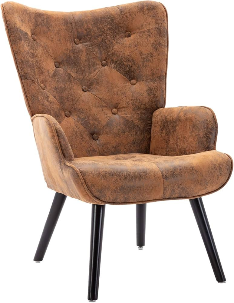 Dolonm Rustic Accent Chair Vintage Wingback Chair Microfiber Cushioned Mid Century Tall Back Desk... | Amazon (US)