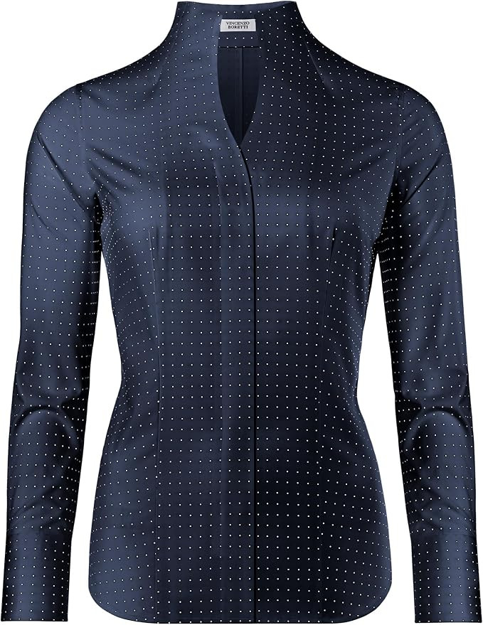 Vincenzo Boretti Camicia-Blusa Donna Elegante, Colletto Alto, Manica-Lunga, in Tinta Unita, Facil... | Amazon (IT)
