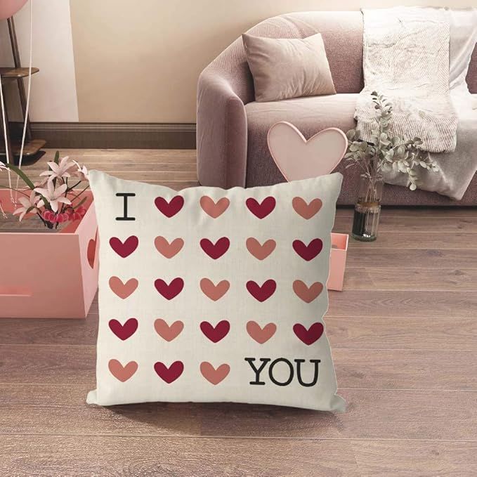 GAGEC Valentines Day Pillow Covers 18x18 Inch I Love You Love Hearts Farmhouse Sofa Throw Pillowc... | Amazon (US)