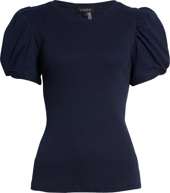 Puff Sleeve Rib Knit T-Shirt | Nordstrom