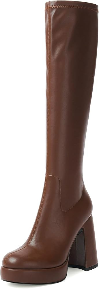 Modatope Platform Knee High Boots for Women Chunky Heel Rounded Toe Womens Knee High Boots Side Z... | Amazon (US)
