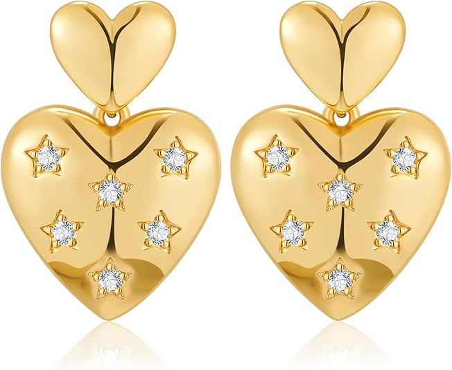 ENSKEFEN Heart Drop Earrings for Women Gold Ribbon Bow Dangle Earrings Holiday Gift | Amazon (US)