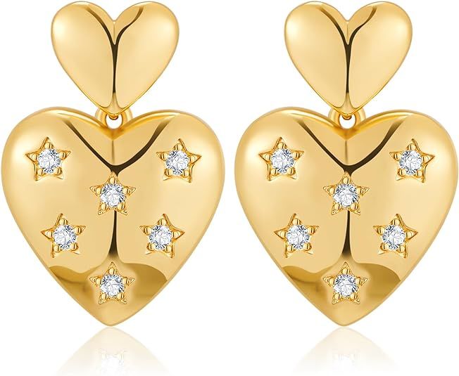 ENSKEFEN Heart Drop Earrings for Women Gold Ribbon Bow Dangle Earrings Holiday Gift | Amazon (US)