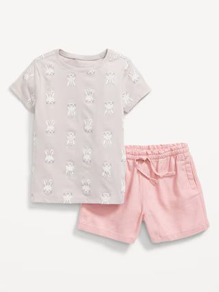 Printed Crew-Neck T-Shirt & Pull-On Shorts for Toddler Girls | Old Navy (US)