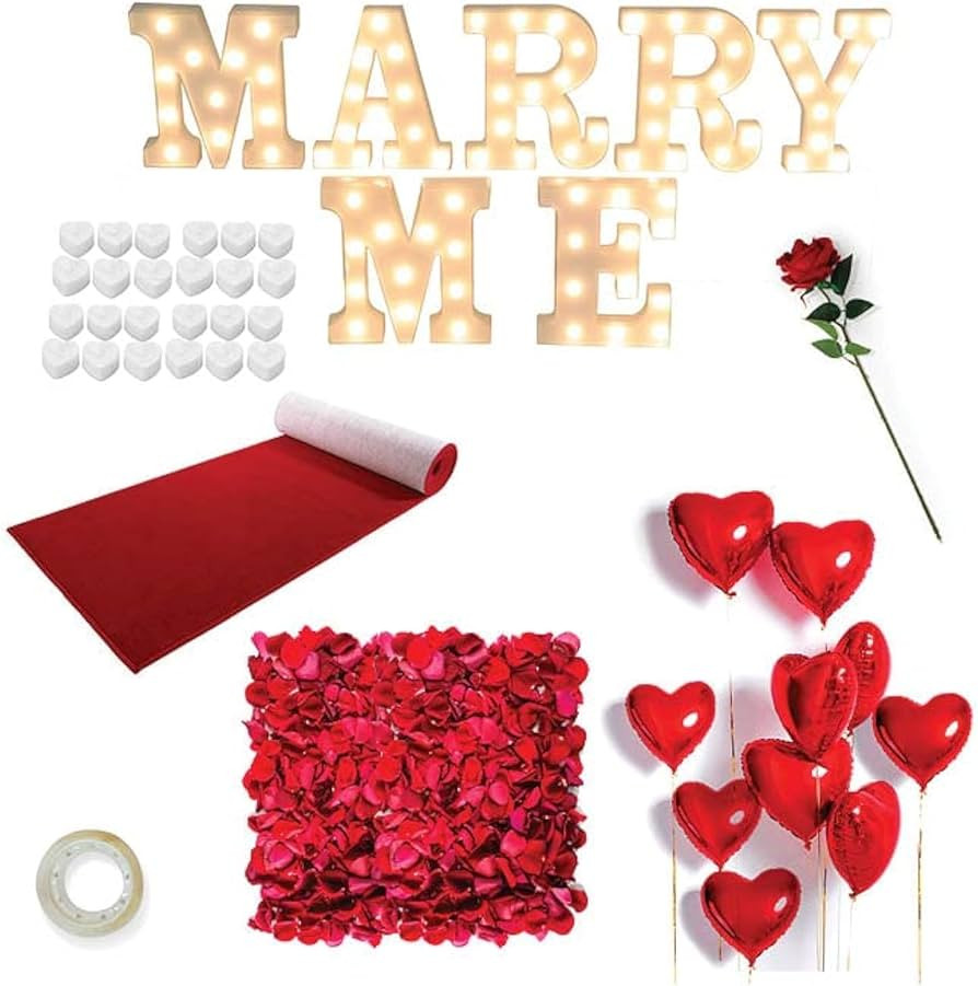 Proposal Decorations Kit, Marry Me Light Up Letters, 2000 Rose Petals, 24 Heart Shaped Romantic C... | Amazon (US)