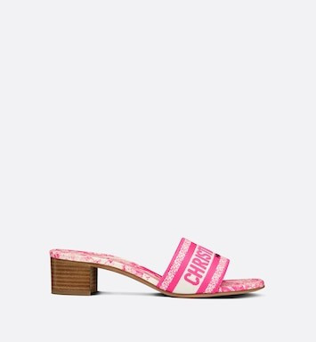 Dway Heeled Slide Bright Pink Toile de Jouy Embroidered Cotton | DIOR | Dior Beauty (US)