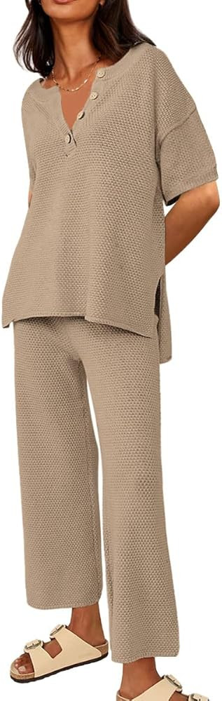 LILLUSORY Womens 2023 Spring Trendy 2 Piece Lounge Sets Cozy Knit Sweater Short Sleeve Slouchy Lo... | Amazon (US)