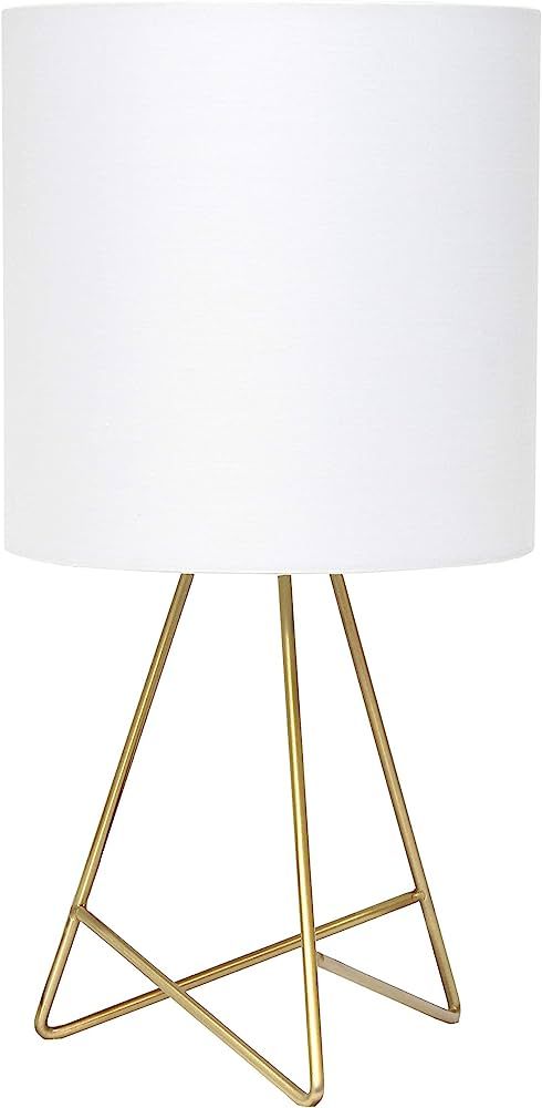 Simple Designs LT2066-GDW 13.5" Down to the Wire Metal Table Lamp with Fabric Shade, Gold with Wh... | Amazon (US)