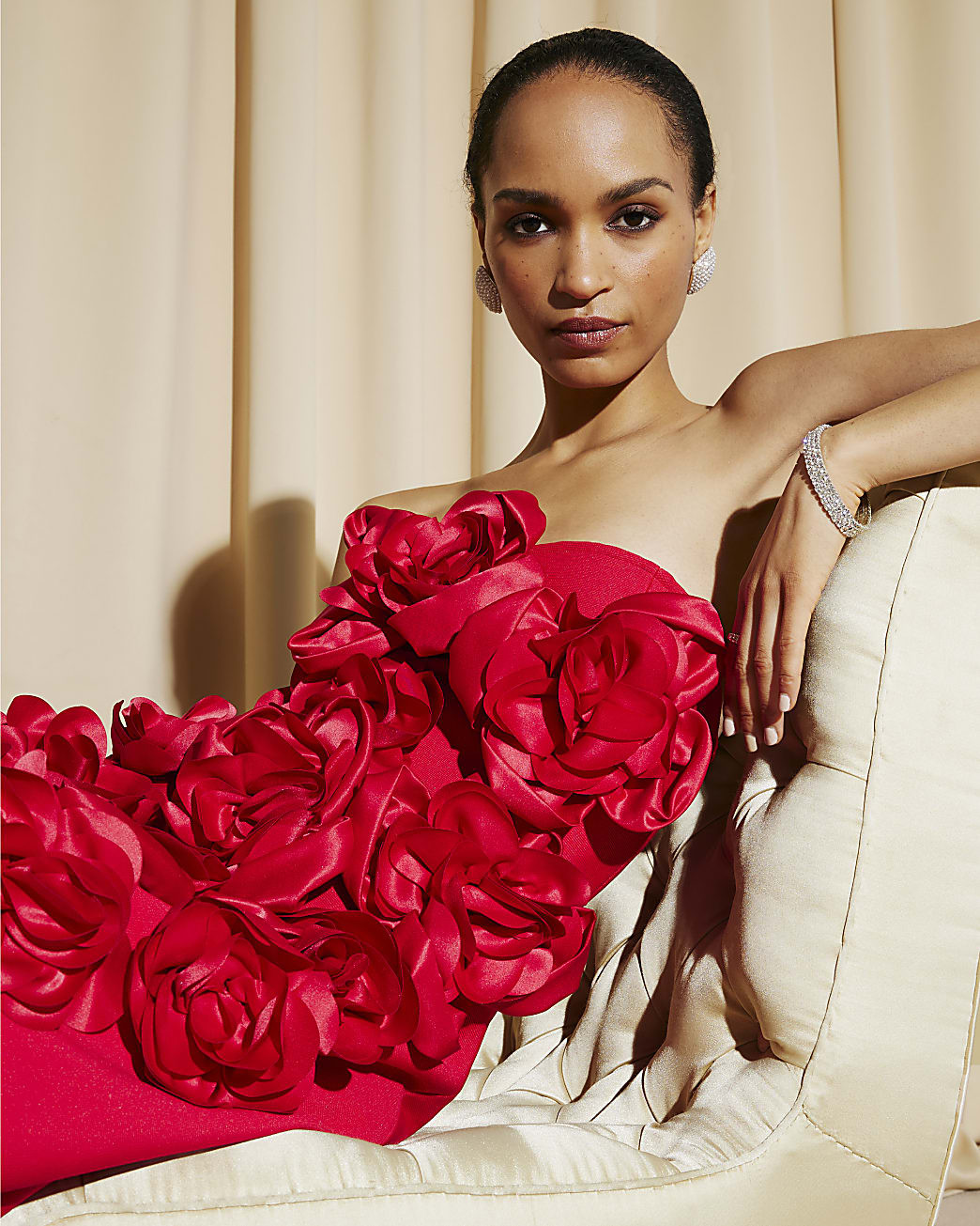 Red Corsage Bandeau Mini Dress | River Island UK & IE