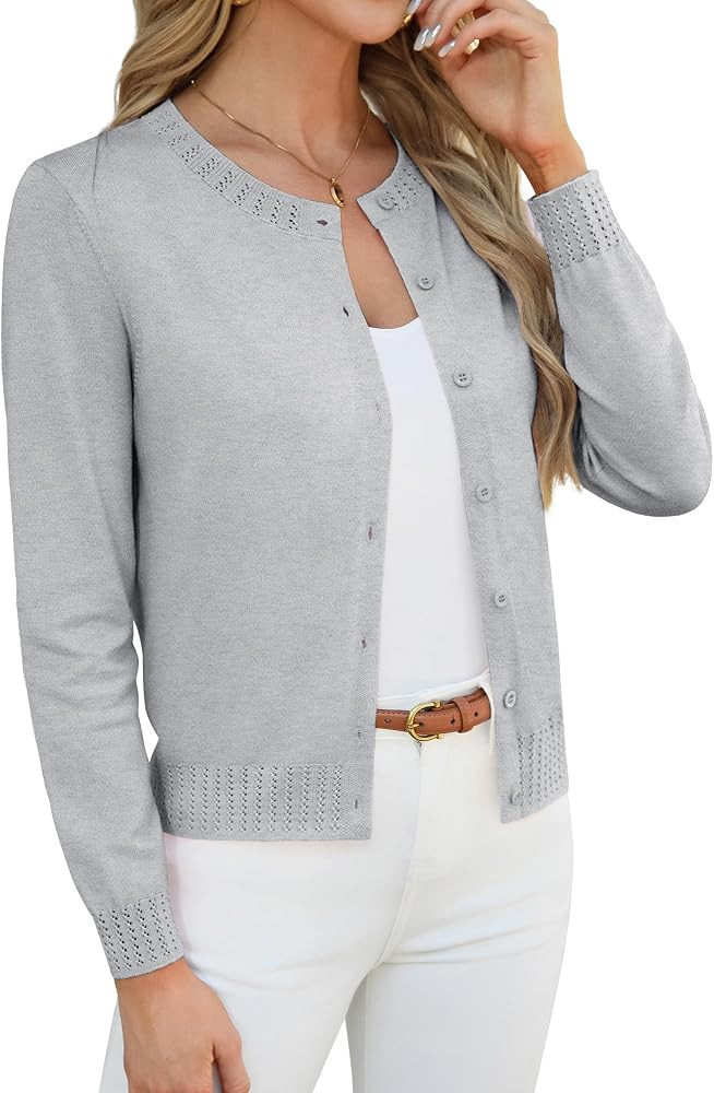 GRACE KARIN Womens Cropped Cardigan Sweaters Trendy Lightweight Shrugs Button Up Long Sleeve Knit... | Amazon (US)