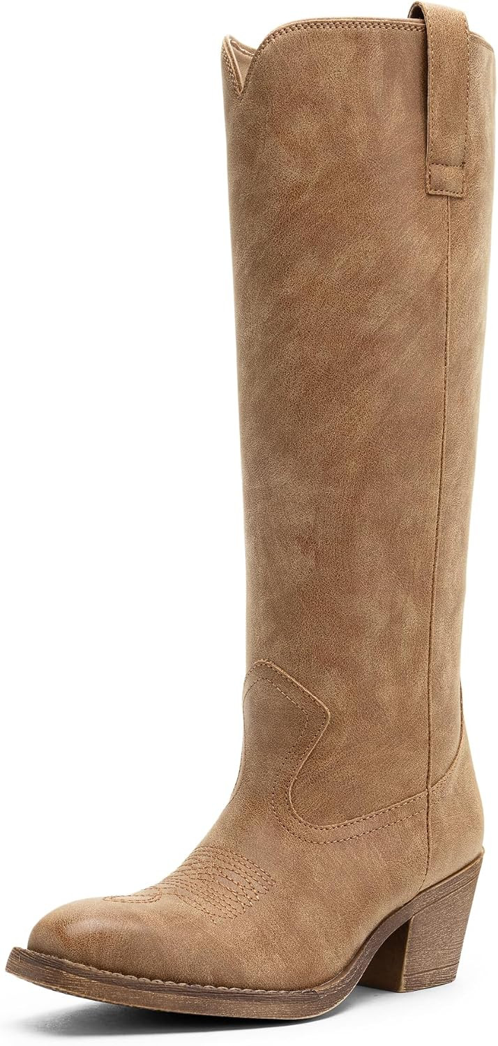 Women's Knee High Western Boots, Square Toe Low Block Heel | Amazon (US)