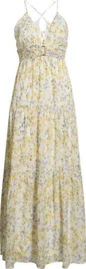 The Liora Metallic Floral Tiered Maxi Dress | Nordstrom