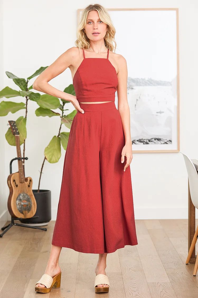 Sail With Me Rust Red High-Waisted Wide-Leg Pants | Lulus (US)