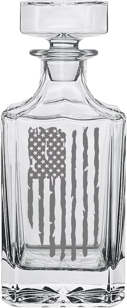Tattered Worn American US Flag USA Patriotic Whiskey Decanter With Airtight Glass Stopper Custom ... | Amazon (US)