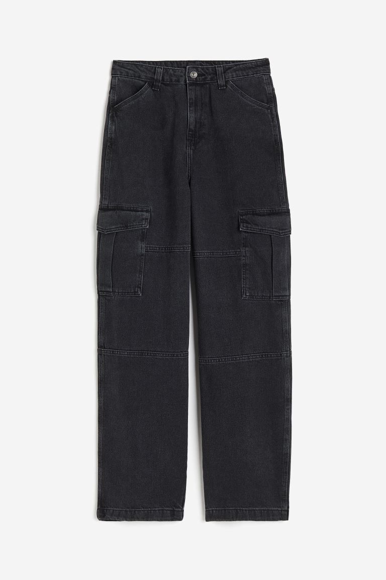 Curvy Fit Straight High Cargo Jeans - Black - Ladies | H&M US | H&M (US + CA)